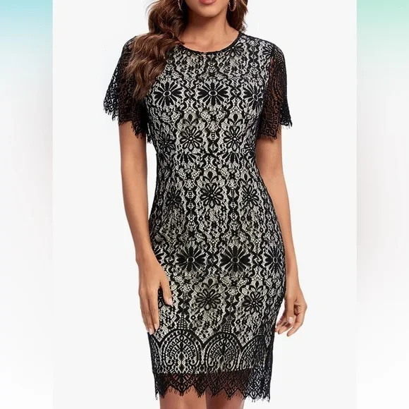 Black Lace (Cream Color Underlay) Cocktail Dress Xxl | Color: Black/Cream | Size: Xxl | Pm-27116175's Closet